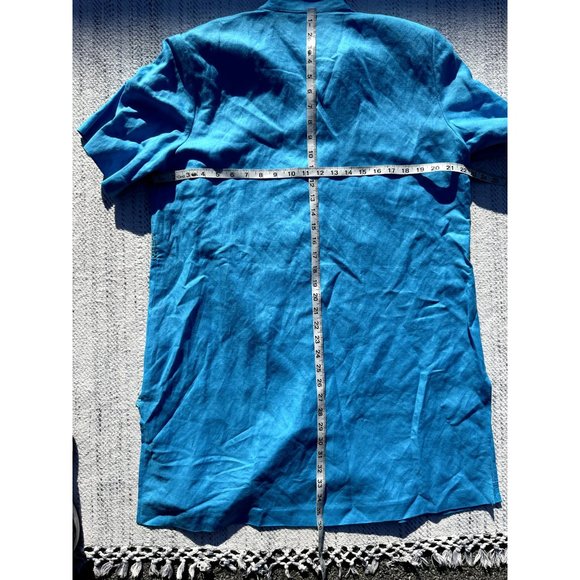 DressBarn Womens Blue 14W Dress Shirt Button Up Short Sleeve Padded Shoulder - Picture 16 of 16